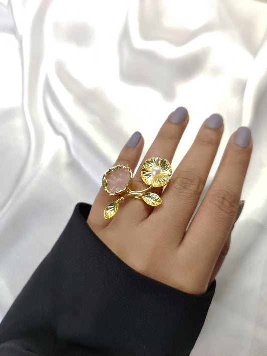 Flower Ring, Rose Quartz