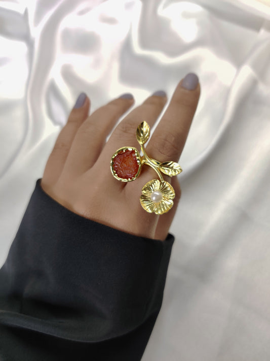 Flower Ring, Carnelian