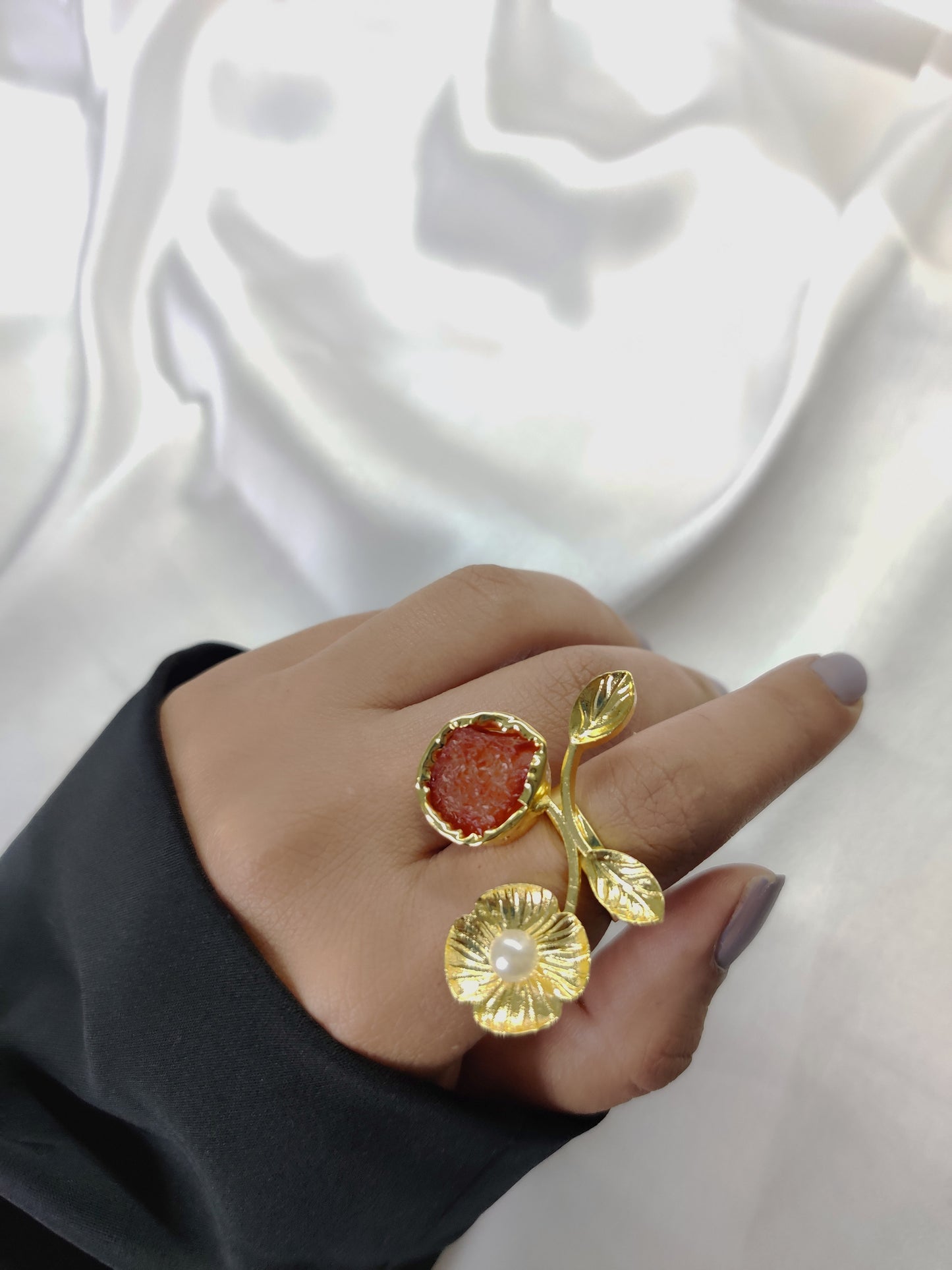Flower Ring, Carnelian