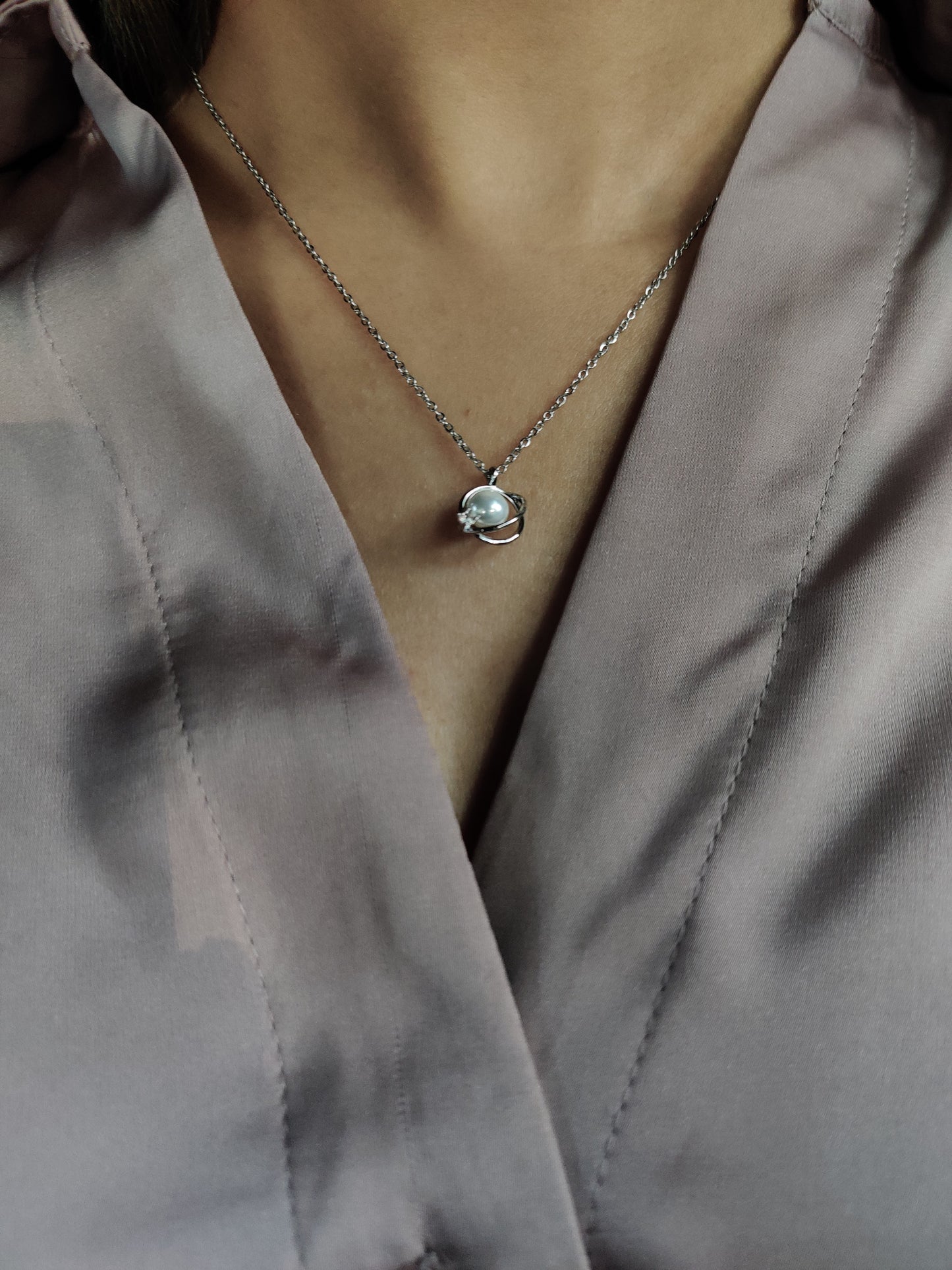 Pearl Pendant Necklace-Silver