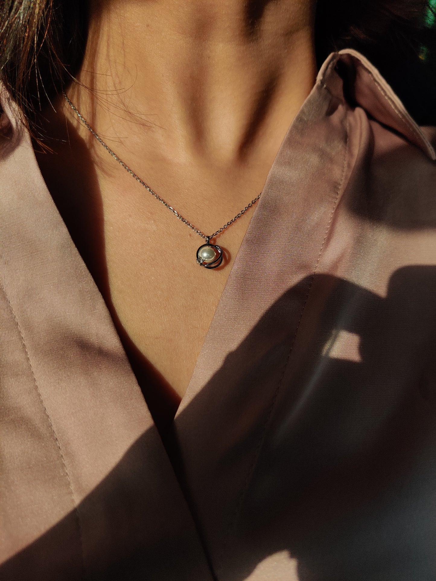 Pearl Pendant Necklace-Silver