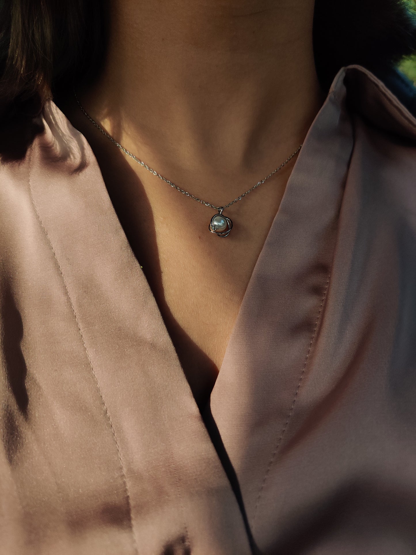 Pearl Pendant Necklace-Silver