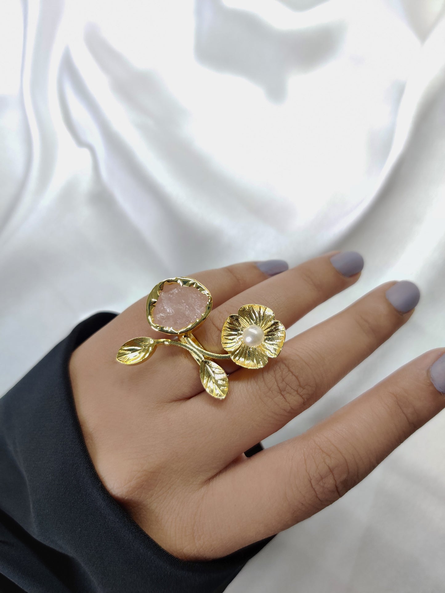 Flower Ring, Rose Quartz