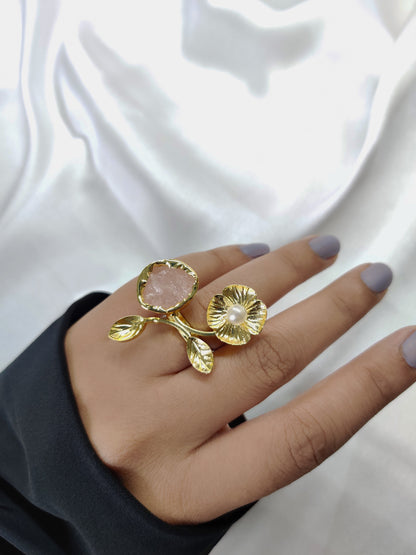 Flower Ring, Rose Quartz