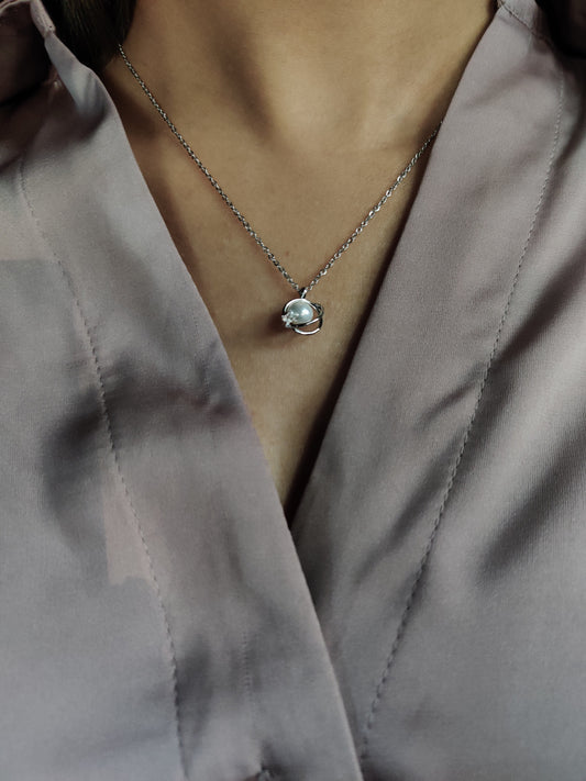 Pearl Pendant Necklace-Silver