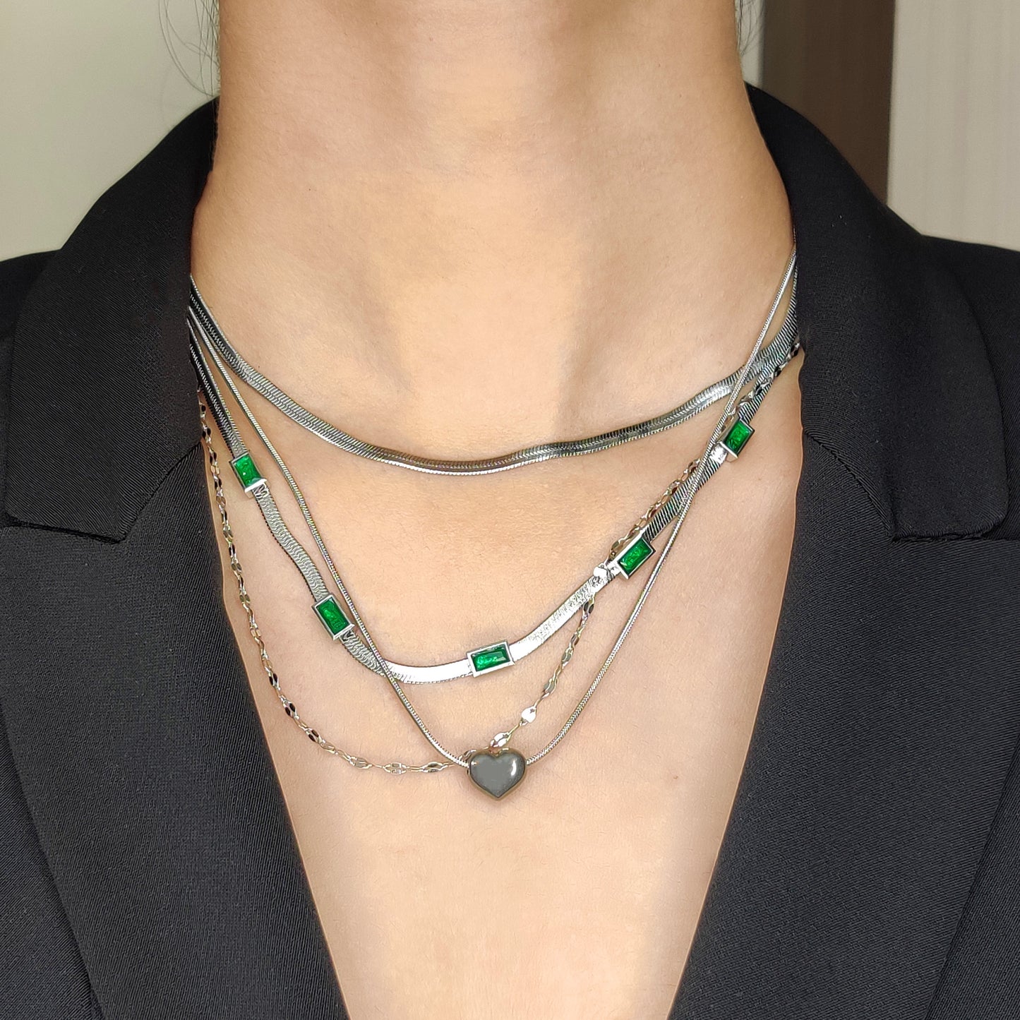 Wren Layered Necklace- Matt Silver