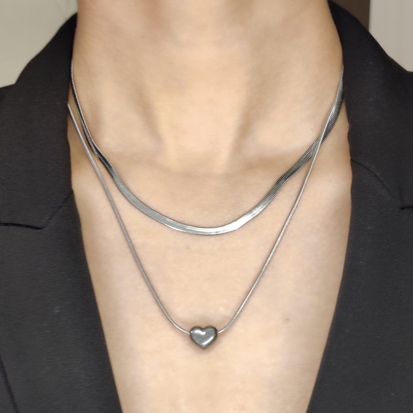 Wren Layered Necklace- Matt Silver