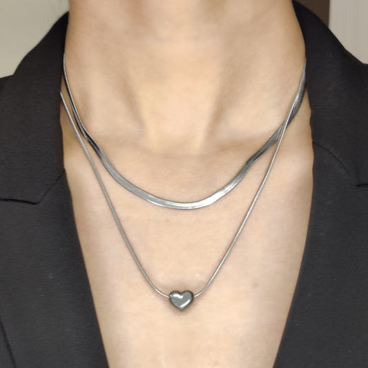Wren Layered Necklace- Matt Silver