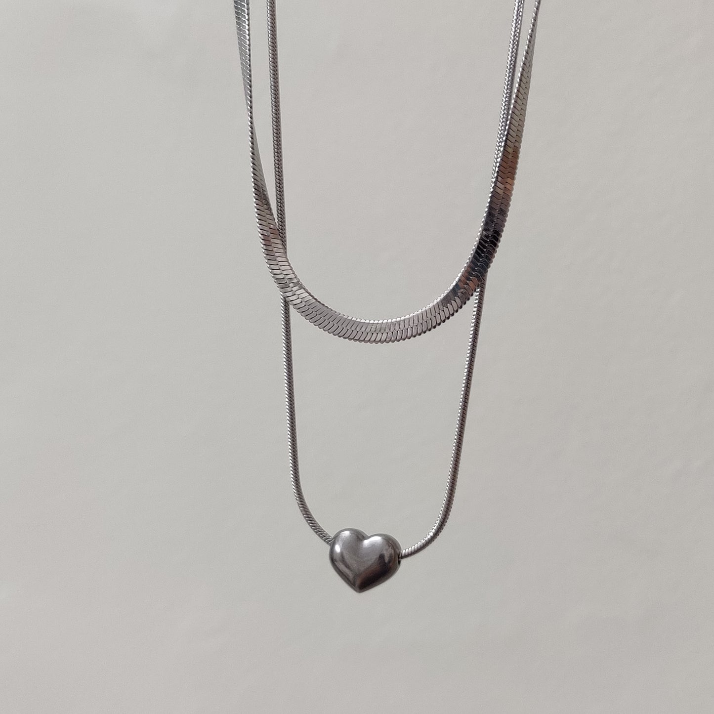 Wren Layered Necklace- Matt Silver