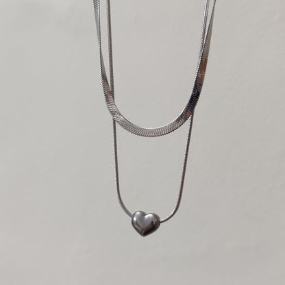 Wren Layered Necklace- Matt Silver