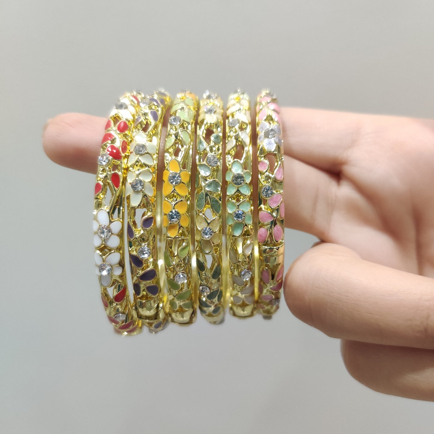 Enamel Bangles- set of 6 (multi colour)