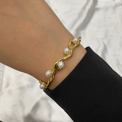 Shayna Cuff Bracelet- Pearl